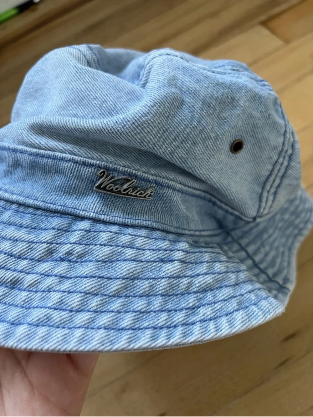 Vintage Woolrich Light Washed Denim Bucket Hat Unisex‎ Classic Metal Logo Plate